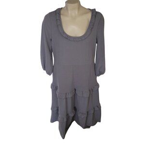 Suzanne Betro‎ Gray Ruffled Scoop Neck Tiered Midi Dress Long Sleeve M oversized